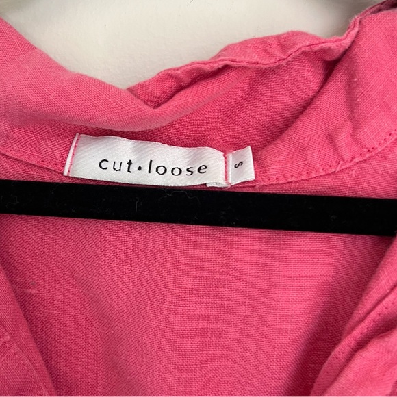 CutLoose Short Sleeve 100% Linen Button Down Top Crop - Picture 5 of 5